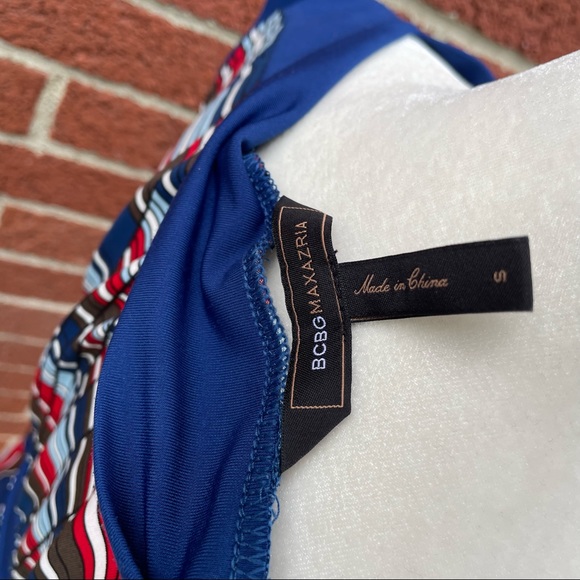 BCBGMaxAzia  70s Retro Dress In Poppy Multi Size Small Red Blue - Picture 5 of 11